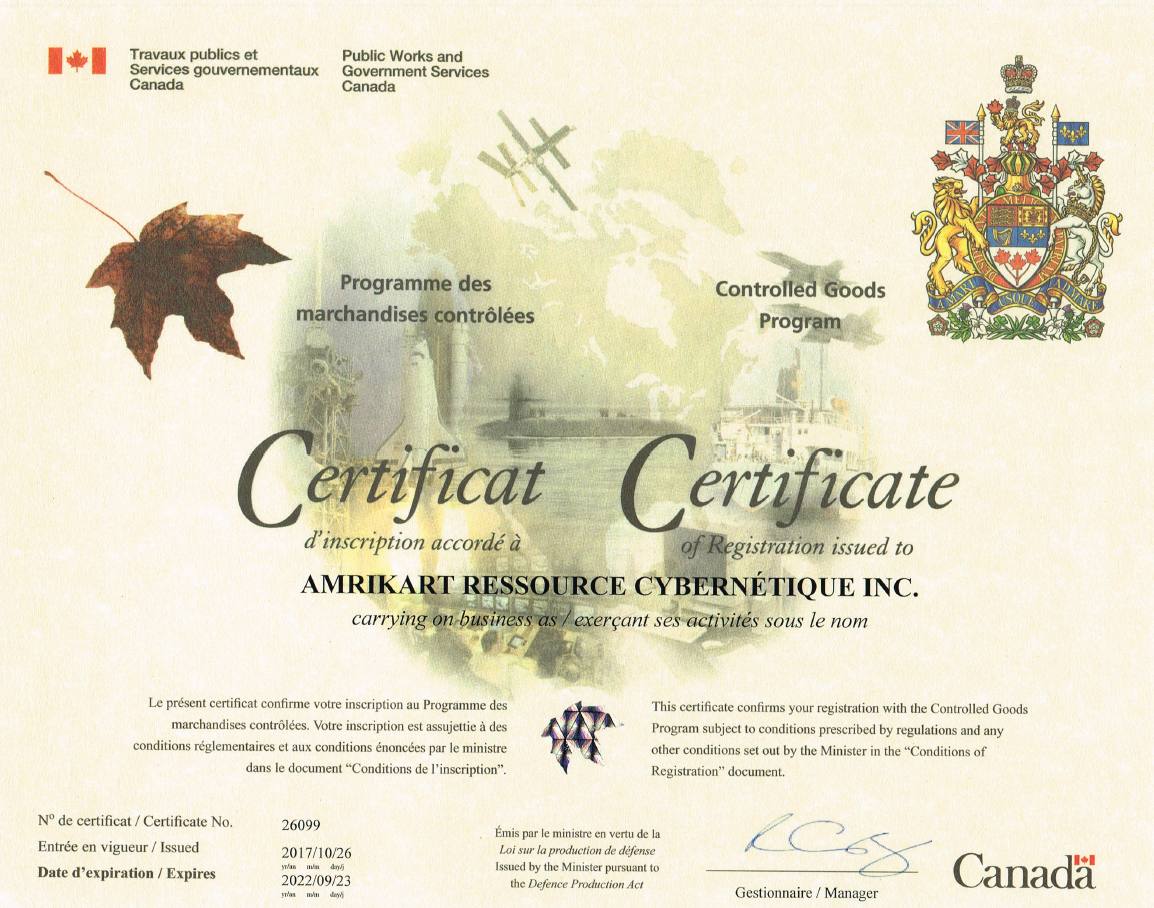 Controled goods certificate